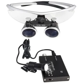 Dental LED Lupenbrille Kopflupe Mit Licht Kopfband Lupen Vergrößerungsbrille Kopfbandlupe Stirnlupe Brillenlupe Mit Beleuchtung Für Brillenträger, Lesen, Handwerk, Juweliere, (Size:3.5X,Color:Silber)