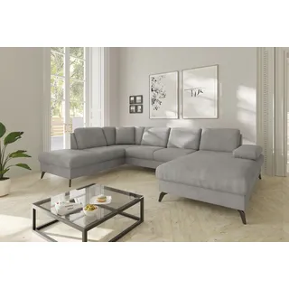 Wohnlandschaft SIT & MORE "Morris Jubi U-Form, B: 300 cm, Armteilverstellung", grau (hellgrau), B:300cm H:83cm T:202cm, 100% Polyester, Sofas, Wohnlandschaft, optional mit Bettfunktion, 1 Zierkissen, komfortable Sitzhöhe 44 cm