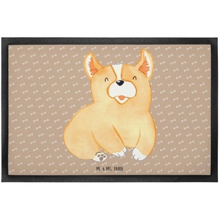 Fußmatte 60 x 90 cm Corgie - Hundeglück - Geschenk, Welsh Corgi Pembroke, Hund, Mr. & Mrs. Panda, Höhe: 0.3 mm, Gummirand und Design braun