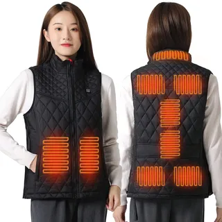 Heizweste Damen USB, Beheizbare Weste/Jacke Damen, Heated Vest Elektrisch Unterstützt Von Powerbank Einstellbar Wärmeweste Smart Sport Motorrad Jagd Heiz Kleidung Daunenweste 9 Zonen (Schwarz, S)