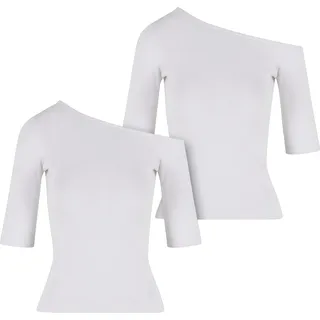 T-Shirt URBAN CLASSICS "Urban Classics Ladies Organic Asymmetric Rib Tee 2-Pack", Damen, Gr. 5XL, weiß weiß, 100% Baumwolle, unifarben, skinny fit, asymmetrischer Ausschnitt, Shirts T-Shirt