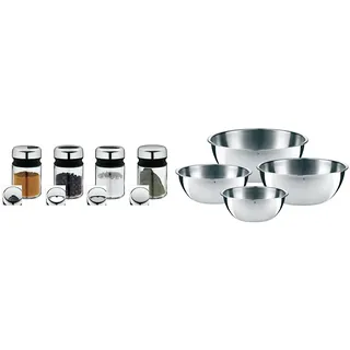 WMF Depot Gewürzstreuer Set 4-teilig, 100ml, Gewürzdose & Gourmet Schüsselset 4-teilig, Edelstahl Schüsseln für die Küche 1,0l - 3,5l, Rührschüssel