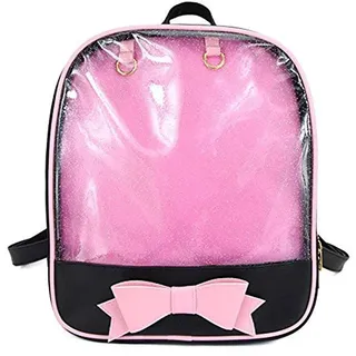 Ita Bag Rucksack Mädchen Süß Candy Leder Tasche Geldbörse Schultasche Sommer Strandtasche Geldbörse mit Bowknot Transparente Fenster für DIY Dekore Schwarz/Rosa