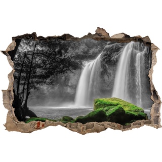 Pixxprint 3D_WD_5076_92x62 traumhafter Wasserfall im Dschungel Wanddurchbruch 3D Wandtattoo, Vinyl, schwarz / weiß, 92 x 62 x 0,02 cm