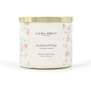 Laura Ashley Duftkerze Sandalwood & Sage (400g) | Würzige Kerze im Glas | Aromatischer Raumduft mit Sandelholz, Salbei, Thymian & Meeresbrise | Bis zu 60 Stunden Brenndauer