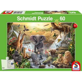 Schmidt Spiele 56454 Tiere in Afrika, 60 Teile Kinderpuzzle, Normal