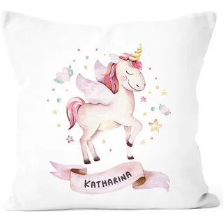 SpecialMe® Kissen-Bezug Einhorn mit Namen Kissen-Hülle Namenskissen Baumwolle personalisierte Geschenke Dekokissen Weiss Unisize