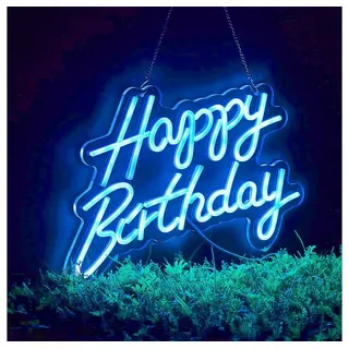 Rosnek LED Dekolicht Happy Birthday, mit Ein/Aus-Schalter, Neonschild für Geburtstagsfeier, Warmweiß, Weiß, Rosa, Blau, Eisblau, Wanddeko blau