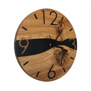 LPManufaktur Wanduhr Uhr Eiche Epoxidharz schwarz Epoxy Holz massiv (modernes handgefertigtes Design aus Deutschland) schwarz