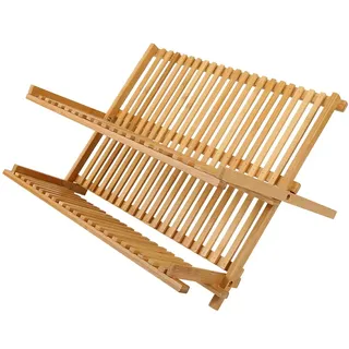 XUANYU Abtropfgestell für Geschirr, aus Bambus, Abtropfgestell für Geschirr, Abtropfgestell auf 2 Ebenen, Holz 42 x 26 x 35 cm