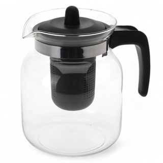 Glas-Teekanne Teebereiter Kaffeekanne 1,5 Liter aus Glas mit Deckel und Teefilter-Einsatz aus Kunststoff BPA-frei, Glaskanne für schwarzen Tee, grünen Tee, Früchtetee (Schwarz)