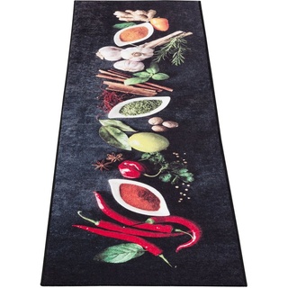 Teppich Kitchen 3007, Sehrazat, rechteckig, Höhe: 8 mm, waschbar,Flachgewebe,Küchenteppich,rutschfest,Kurzflor,Pflegeleicht rot|schwarz