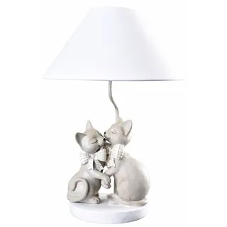 Nachttischlampe Katzenlampe Leuchte Landhausstil Dekolampe Stoffschirm Katze