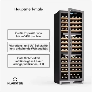 Klarstein Vinovilla Trio Weinkühlschrank – 144 Flaschen 3 Zonen 5–20°C, LED-Beleuchtung, UV-Schutz, freistehend, Weinklimaschrank