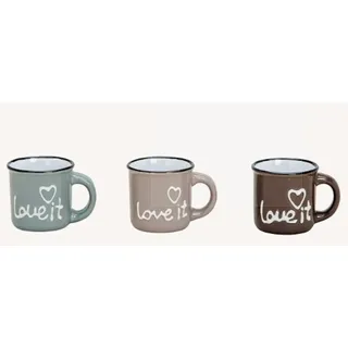 Wurm Espressotasse Espressobecher „Love it“ – 3-teiliges Set aus Keramik, 3-tlg.