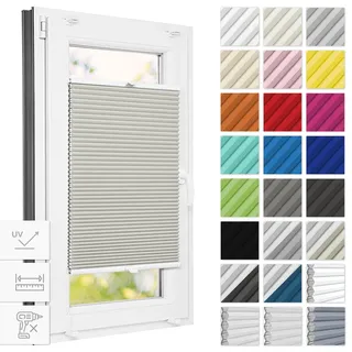 Estika Wabenplissee ohne Bohren Verdunkelung 50 cm x 230 cm - Waben: Beige - Weiß - Bruchfeste Klemmhalter, Plisees ohne Bohren Blickdicht, Plissee Klemmfix, Verdunklungsplissee