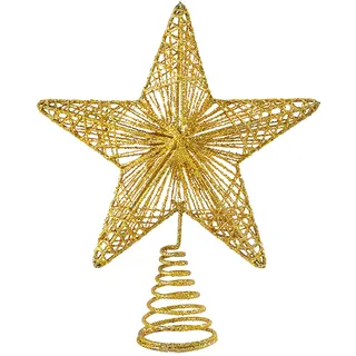 Weihnachtsbaum Topper Stern Dekorationen Weihnachtsbaumspitze mit Glitzer Stern Weihnachtsbaum Ornament Dekoration Baumkronen Gold Stern aus Metalldraht für Zuhause Festlich Urlaub Saisonal Dekor