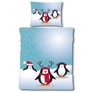 Bettwäsche »Fleece Winter Bettwäsche, 135 x 200 + 80x80cm, Motiv: Pinguin«, KH-Haushaltshandel, Fleece, flauschig weiche warme Winterbettwäsche