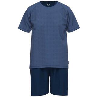 CECEBA Herren Schlafanzug - Pyjama, Baumwolle, Rundhals, Logo, kurz, einfarbig Blau S