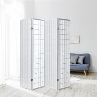 Homestyle4u 261, Paravent Raumteiler Innen 4 teilig Holz Weiß Trennwand Sichtschutz Reispapier Höhe 175 cm