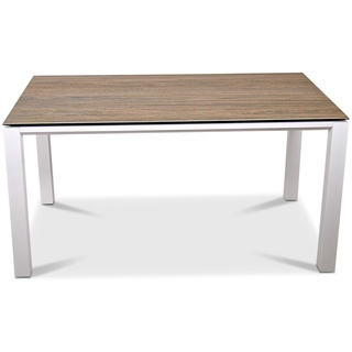Tisch Detroit - 200 x 100 cm, Aluminium weiß, Keramik holzoptik