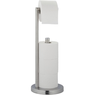 Relaxdays Toilettenpapierhalter, Ständer für 3 Ersatzrollen, stehender Klopapierhalter, Edelstahl, HxD 53x0,5 cm, Silber