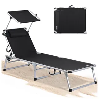 HOMECALL Gartenliege 5 fach verstellbar 1-tlg 136 x 60 x 30 cm Schwarz
