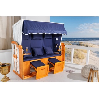 riess-ambiente Strandkorb OSTSEE 150cm blau / weiß, BxTxH: 150x72x149 cm, Volllieger, Ostsee-Modell, (Einzelartikel, 1-tlg), XXL · 3-Sitzer · Garten · Liegestuhl · Outdoor