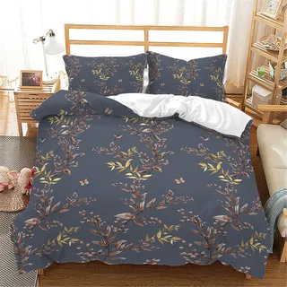 Mateju 3D Blumen Bettwäsche 3 teilig mit 1 Bettbezug und 2 80x80cm Kissenbezug, Pflanze Druck Microfaser Bettwäsche-Set Bettbezüge Set Bettwäsche Set (Goldene Blätter,135x200cm)