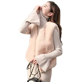 XXYANZI Frauen Kunstpelz Solide Ärmellose Damenmode Herbst und Winter Warme Kurze Kunstpelz Westen Gilet Ärmellose Jacke Khaki XL