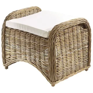 Kobolo Rattanhocker Sessel Stuhl CARDIFF Hocker Rattan in kubu grey mit Kissen