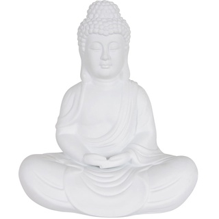 Tischlampe Nachttischleuchte Buddha Tischleuchte Beistelllampe Keramik weiß, 1x E14, LxBxH 25x25x30 cm