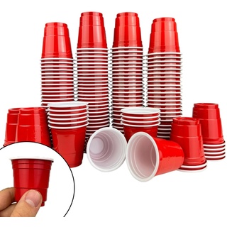 200 Kleine Rote Party Becher, 2 Oz ca. 5 cl. Red Shot Cups Plastik wiederverwendbare Schnapsgläser Original von MBP MybeerPong®