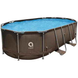 Pool 427x275x100cm Aufstellpool Gartenpool Schwimmbecken Stahlrahmen Oval rattan