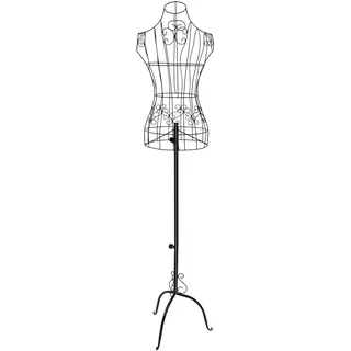 Metall Schneiderpuppe Oberkörper Schwarz - Höhenverstellbar 140-160cm Schaufensterpuppe mit Dreifuß-Ständer. Design Eisenmannequin für Boutiquen/Messen (Schutzpolsterfüße & Kantenschutz)