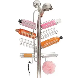 mDesign Badaccessoire-Set Duschablage Kopf 8 Körbe Bad silber mit Saugnapf 4 Haken Duschregal