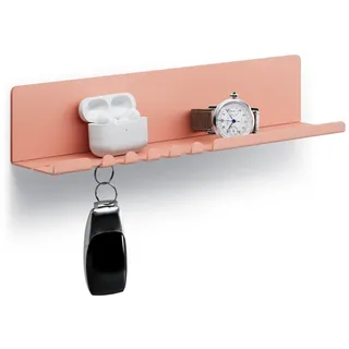 byde Helke Wandregal 30 x 6 x 6 cm 5 Haken und Kabelhalter, Hängeregal aus pulverbeschichtetem Stahlblech, Schlüsselbrett Organizer und Briefe für Eingang, Küche, Büro, Beige und Rote Farbe