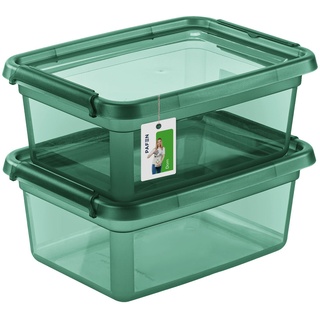 PAFEN 2X Aufbewahrungsbox mit Deckel 12,5L - 38 x 28,5 x 16 cm - Boxen Aufbewahrung Stapelboxen mit Verschlussclips Kunststoffbehälter Kleiderboxen Transparent Organizer | Grün
