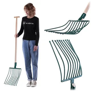 KADAX Kartoffelgabel, Forke, Heugabel, Spatengabel, Grabegabel, Mistgabel aus Stahl, Gabel für Kartoffeln, Garten, Drahtgabel mit 10 Zinken, Holzstiel, Gartengabel (T-Griff)