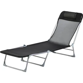Outsunny Sonnenliege Gartenliege verstellbar klappbar mit Kissen Rückenlehne in 5 Stufen verstellbar 182L x 56B x 28H cm schwarz   Aosom