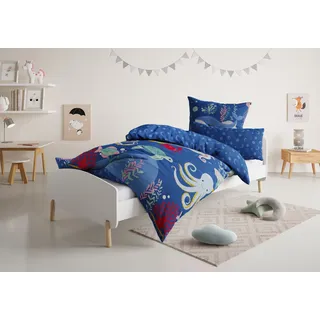 Kinderbettwäsche OTTO HOME "CUDDLEE", blau (unterwasserwelt), B/L: 135cm x 200cm, 1 Stk., 1 Stk., Renforcé, B/L: 40cm x 80cm, 2 Stk., Renforcé, Obermaterial: 100% Baumwolle, Bettwäsche, in vielen Designs: Dino,Einhorn,Weltraum,Baustelle,Herz,Trecker,Safari