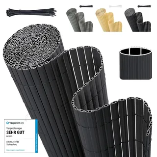 Sekey PVC Sichtschutzmatte Doppelte Verstärkung Innen, Sichtschutz mit Kabelbindern, Sichtschutzzaun Windschutz Wasserdicht ohne Bohren für Balkon Garten, Anthrazit