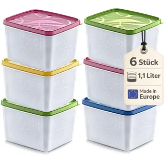 Annastore 6 x Tiefkühldosen - 1100 ml - Gefrierdosen zum Einfrieren - Frischhaltedosen stapelbar - Vorratsdosen zum Einfrieren und Auftauen - Mikrowellendosen - 1100 ml