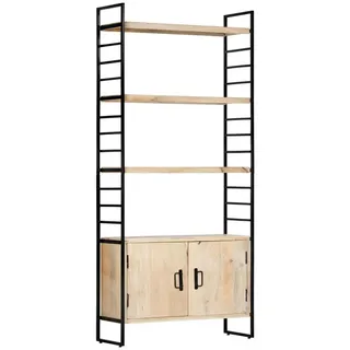 furnicato Bücherregal Vollholz mit pulverbeschichtetem Eisenrahmen 80x30x180 cm, 1-tlg., Regalwand mit 2 Türen und 3 Fachböden für Ihr stilvolles Büro braun