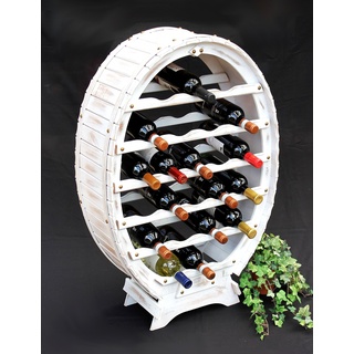 DanDiBo Weinregal Weiss Weinfass aus Holz für 24 Flaschen Vintage Shabby Chic Landhaus Bar Flaschenständer stehend Weinständer Fass