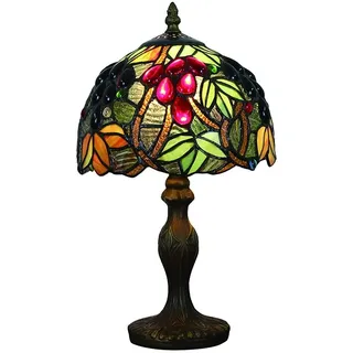 Tiffany Tischlampe Vintage, E14 Glasmalerei Deko Landhausstil Nachtlicht, Rot...