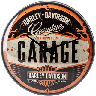 Nostalgic-Art Retro Wanduhr, Ø 31 cm, Harley-Davidson – Garage – Geschenk-Idee für Biker, Große Küchenuhr, Vintage Design