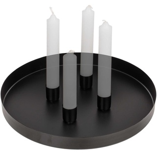 Metall Adventskranz mit 4 magnetischen Stab-Kerzenhaltern für Kerzen bis 2 cm Durchmesser - Tablett 25 cm Durchmesser - Deko Teller Advent Weihnachten