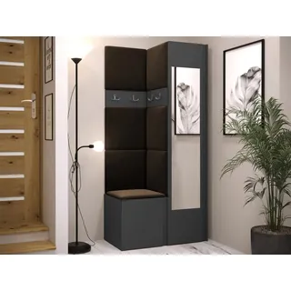 MIRJAN24 Garderoben-Set Orion XXV, (Komplett-Set, Schrank, Kleiderschrank mit Spiegel, Kleiderhaken, 7x Paneel 42x42), Auswahl aus Fronten und Polsterplatten braun