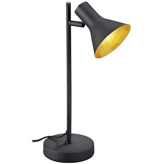 Reality Leuchten LED Nachttischlampe, LED wechselbar, Warmweiß, Vintage Lampenschirm Schwarz Gold Leselampe Schreibtisch Bett, H 39cm schwarz
